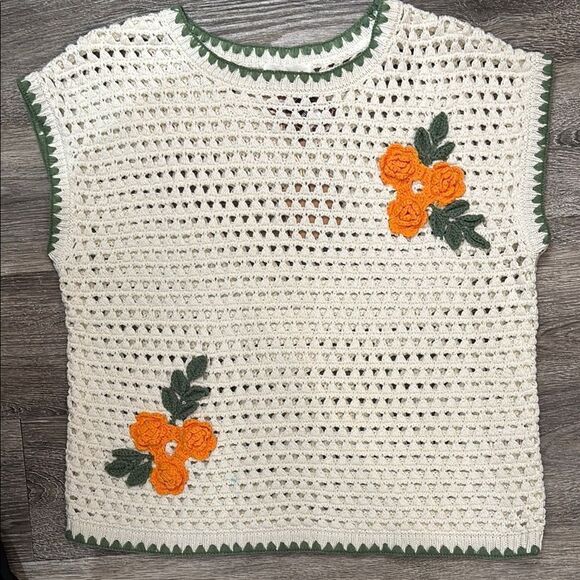 Blu Pepper Cream and Orange Sweater with Floral Accents - Picture 2 of 5